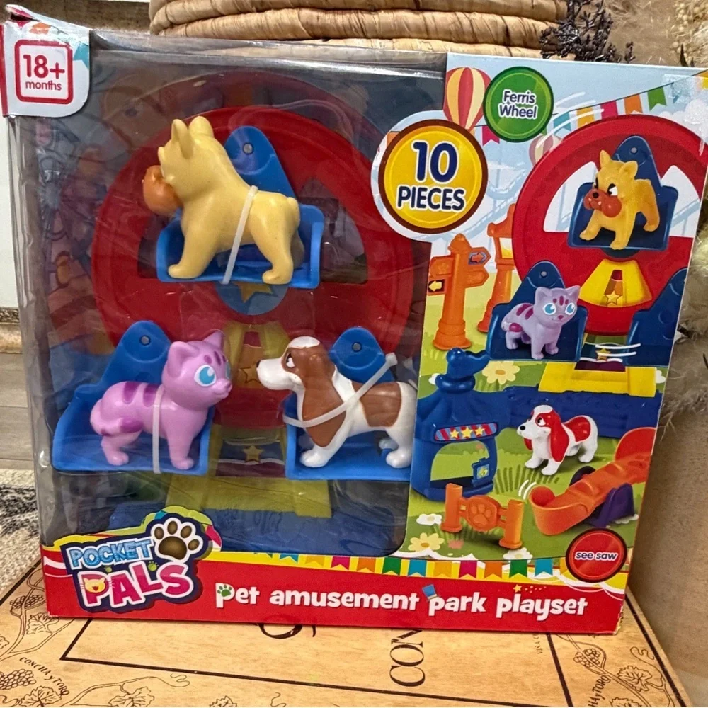 New Toddlers 10 Pc Pet Carnival Amusement Park Rides & Figures Toy Set